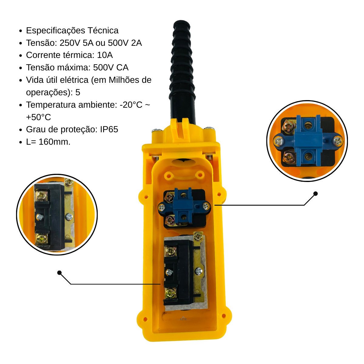 Botoeira com Dois Botões+ Emergência P/ Guinchos Elétricos - Imagem 2